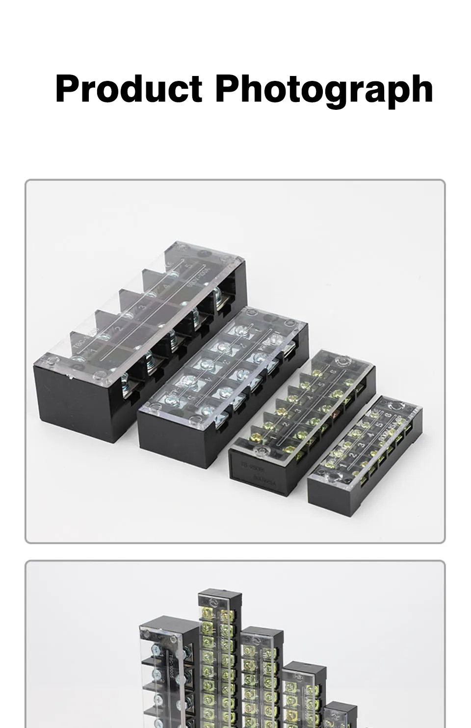 Doppelreihiger Schraubklemmenblock TB-1506/3/4/10/12 Positionen 600V 15A25A Verbindungsklemme Drahtverbinder Fest Montiert Komplett aus Kupfer – Detail 7