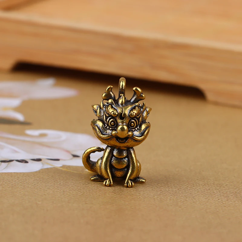 1Pc Vintage Brass Chinese Beast Zodiac Dragon Figurines Car Key Chain Pendants Brass Animal Keychain Hanging Jewelry Keyrings