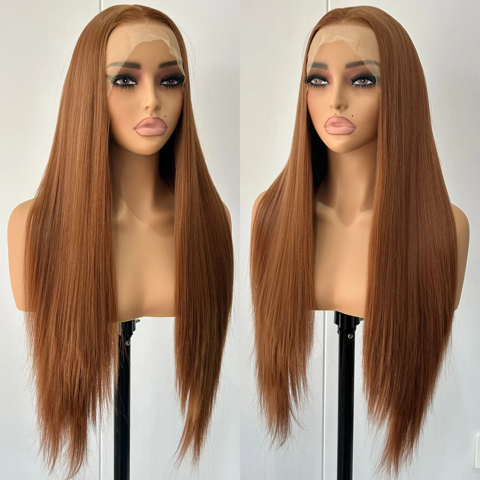 Light Brown Wig Long Silky Straight Synthetic Free Part 13X4 Lace Front Brunette Colored Wigs for Women Daily Party Cosplay