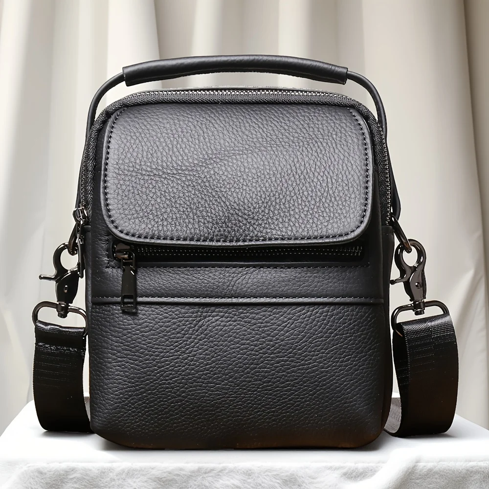 

Men's Genuine Leather Crossbody Bag, Multi-Function Cowhide Messenger Bag for Business & Commute, Shoulder Bag with Handles
