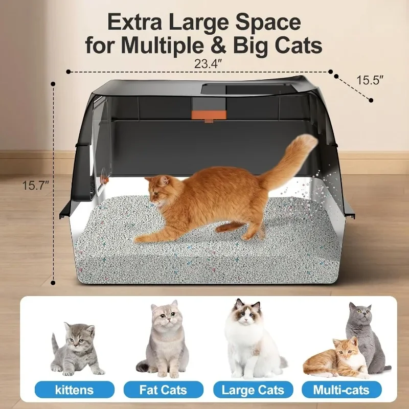 Stainless Steel Litter Box with Lid,Front Entry Top Exit Kitty Litter Box,Extra Large Enclosed Metal Litter Box