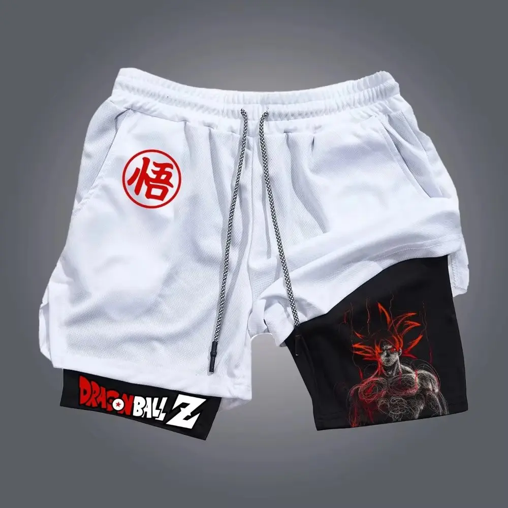 Pantaloncini da uomo Doppio strato 2 in 1 Dragon Ball Z Anime Stampa Streetwear Casual Estate Trendy Fitness Palestra Corsa Pantaloni sportivi