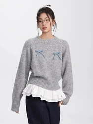 Autumn Winter New Long Sleeve Bow Sweater Women Fashion All-match Sweater Female Casual Versatile O-neck Knitting Tops