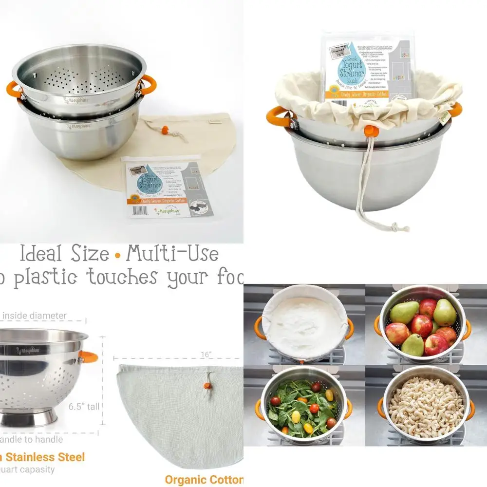 

Набор для приготовления греческого йогурта из нержавеющей стали с чашей на 5 литров и фильтр-мешком из органического хлопка