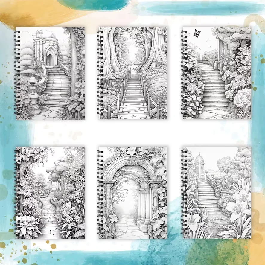 Buku Mewarnai Dewasa - 8,3x11,2 inci, 32 halaman, Jalur Taman Fantasi - Membantu menghilangkan stres dan membuat hadiah yang luar biasa