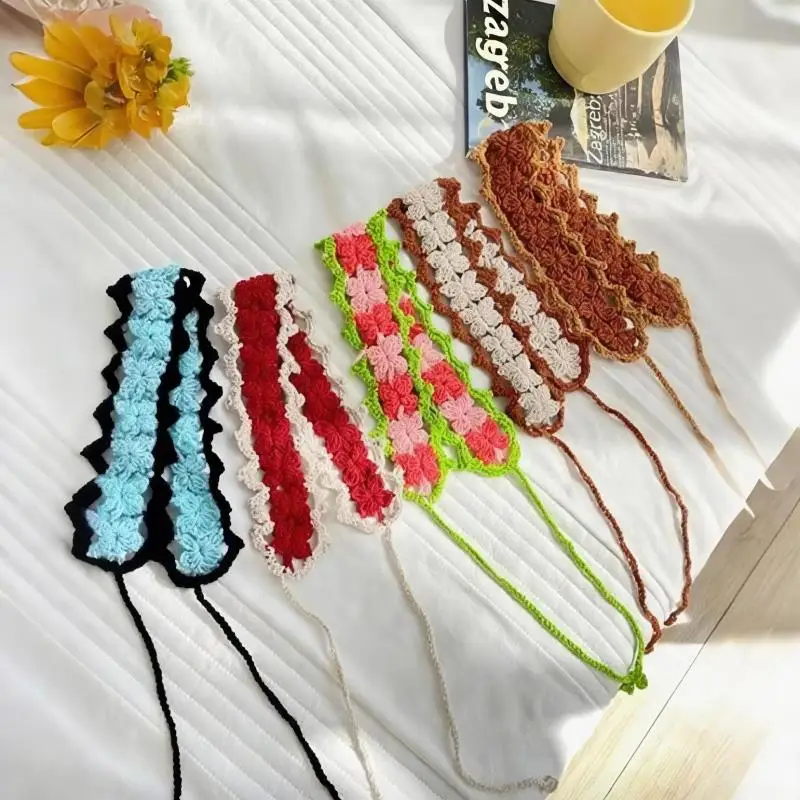 

Ins Small Flower Lace-up Hair Band Sweet Knitted Headband Hand-woven Knitted Crochet Headscarf Women's Hair Accessories