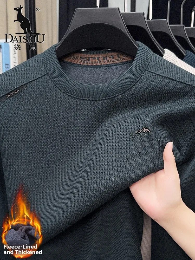 

Kangaroo Men's Winter Sweater Thiened Fce Warm Casual Knitted round Ne Dad Clothes Comfortable Breathable Base irt