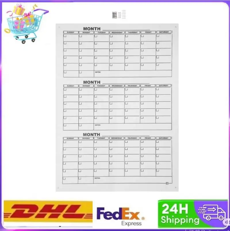 Kalender Papan Tulis Akrilik 46*34in Perencana Triwulanan Kalender Papan Tulis Putih Papan Tulis Penghapus Kering Kalender Penghapus Kering 3 Bulan