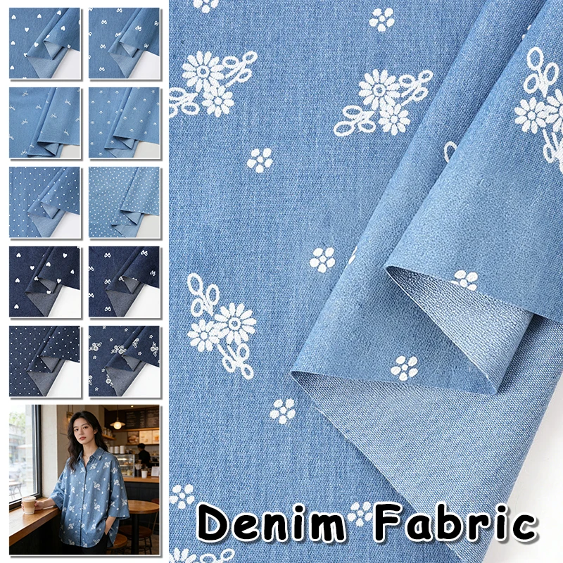 

1M Washed Cotton Denim Fabric Light Thin Vintage Cotton Blue Denim Fabric For Sewing Dress Bag Pants DIY Clothing Fabric