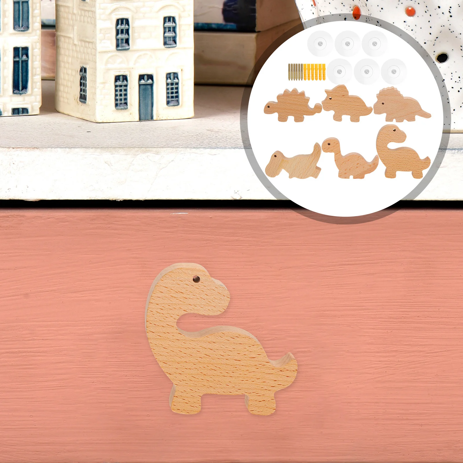 

6Set Wooden Dinosaur Drawer Knobs Cute Animal Cabinet Pulls for Dressers Nursery Furniture Upgrade Wood Handle Decorative
