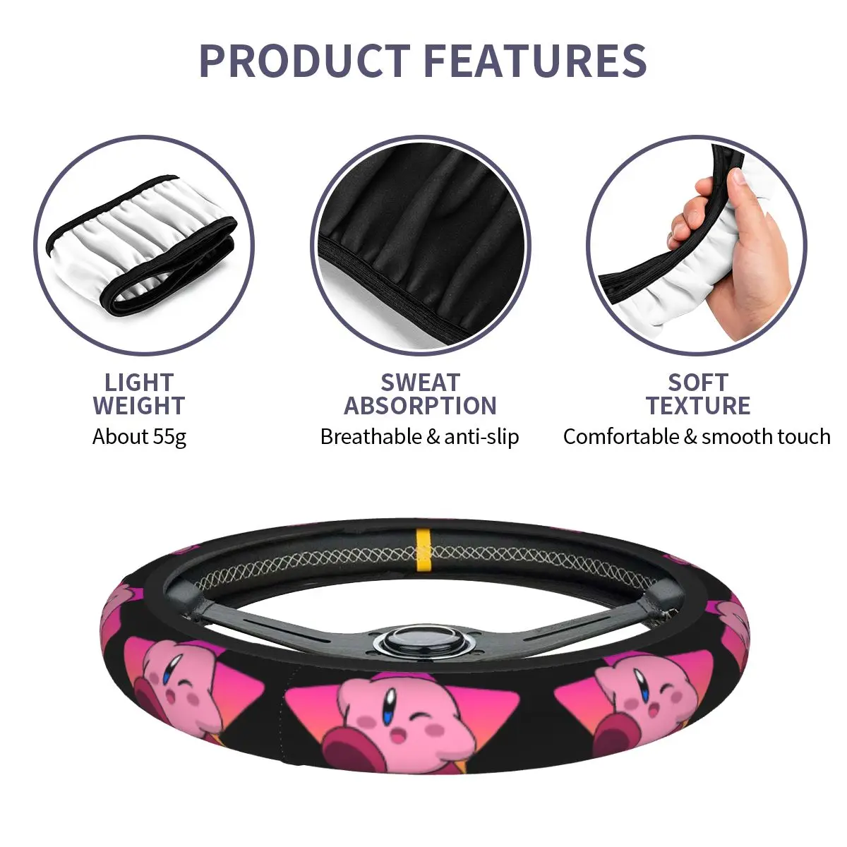 Pokrowiec na kierownicę samochodową Kirby Star Car 38cm antypoślizgowy King Dedede ochraniacz na kierownicę samochodową modne akcesoria samochodowe