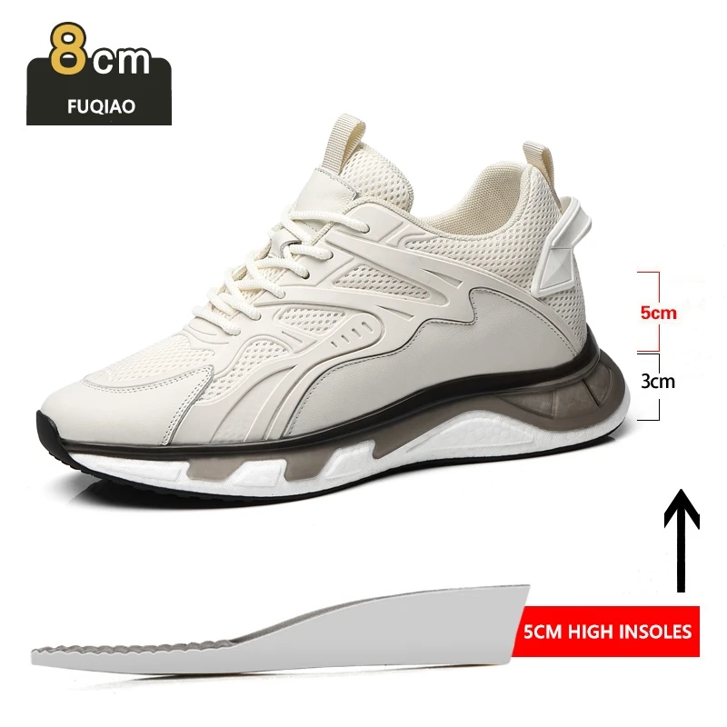 Summer Mesh Elevator Shoes Men's Cowhide Breathable Sports Lift Casual Shoes 3/6/8CM Invisible Height Increasing Dad Shoes Men