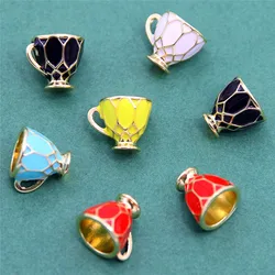 10pcs 16*13mm Mixed Color Stereo Enamel Teacup Coffee Cup Metal Pendant Diy Sweater Necklace, Bracelet, Earring Accessories