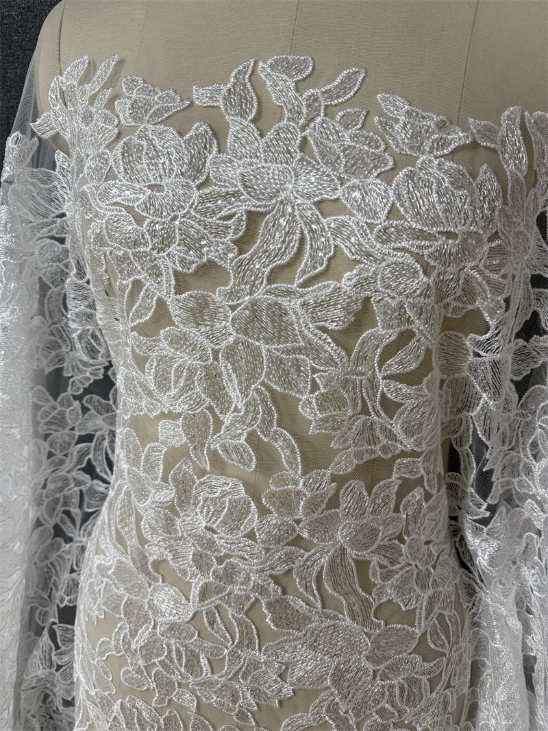 

Ткань из тюля с вышивкой цвета «Off White», для французских свадебных платьев, свадебная одежда, хорошее качество, хит продаж, низкая цена, 1 ярд