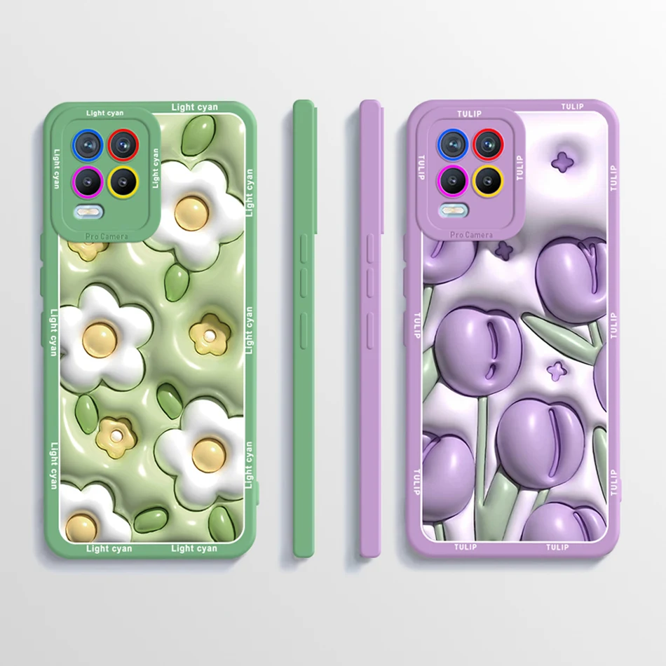 For Realme 8 Case 8 Pro Soft TPU Matte Back Cover For Realme 8i Phone Case For Realme 8 5G 4G 8Pro Tulip Flower Silicone Bumper