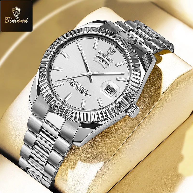 BINBOND Luxury Sport Wrist Watch For Man Waterproof Luminous Date Men Watch Quartz Stainless Steel Men's Watches Male Reloj