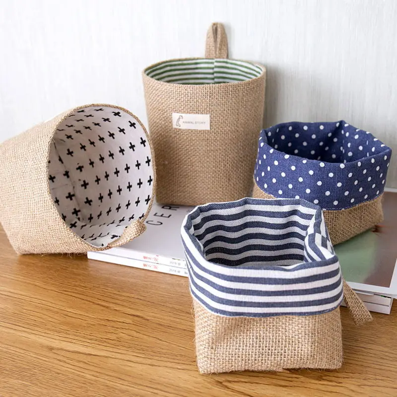 3pcs Jute Linen Basket Storage Organizer Jute Basket For Hanging Plant Basket Toy Storage Basket Hanging Pocket home decoration