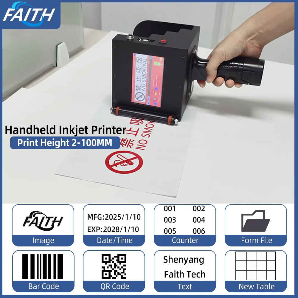 

Faith 100mm Handheld Coding Machine Variable QR Bar Batch Code Portable Mobile Printer Pipe for Factory Line