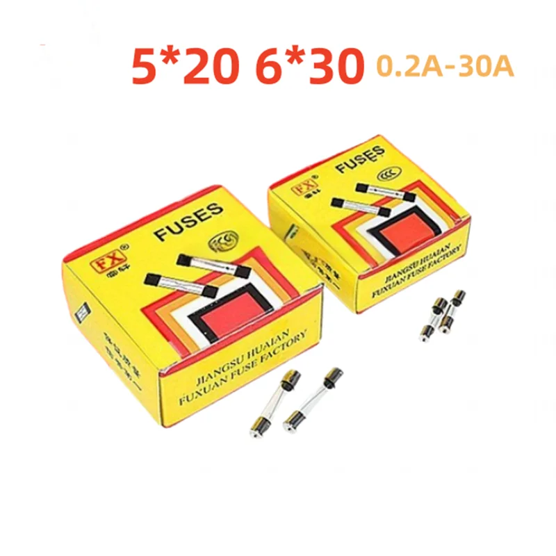 100 PZ 3.6*10 5X20MM 3.6X10MM fusibili in vetro 5*20 6*30MM 0.5/1/2/3/3.15/3/4/5/6/8/10A 250 V 1 scatola da 100 pezzi