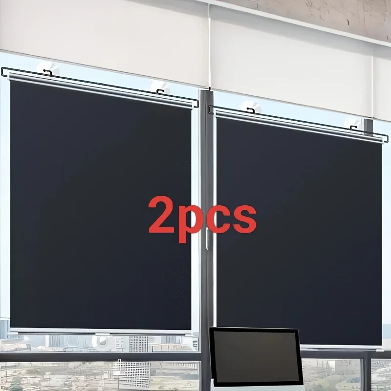 2 Non Perforated Curtains, Fully Blackout Glass Sunshades for Offices and Homes, and Insulated Sunshade Roller Blinds