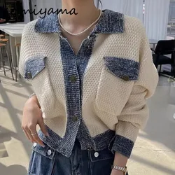 Cardigan con collo a risvolto a contrasto capispalla a maniche lunghe doppie tasche Ropa Mujer 2024 Cardigan donna autunno maglione caldo