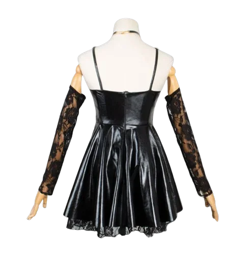 Death Note Cosplay Kostuum Misa Amane Cosplay Full Set Kleding Lederen Sexy Jurk Kanten Jarretel Sokken Ketting Pruik Halloween