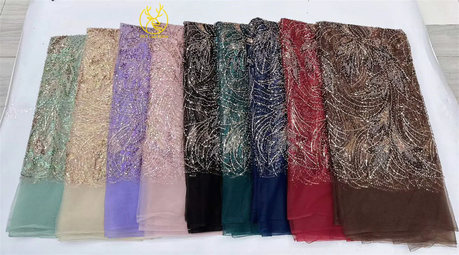 Tela de encaje con cuentas nigerianas al por mayor, tela de encaje de malla con lentejuelas africanas francesas de moda 2026 para costura de vestidos de fiesta nupcial, 5 yardas