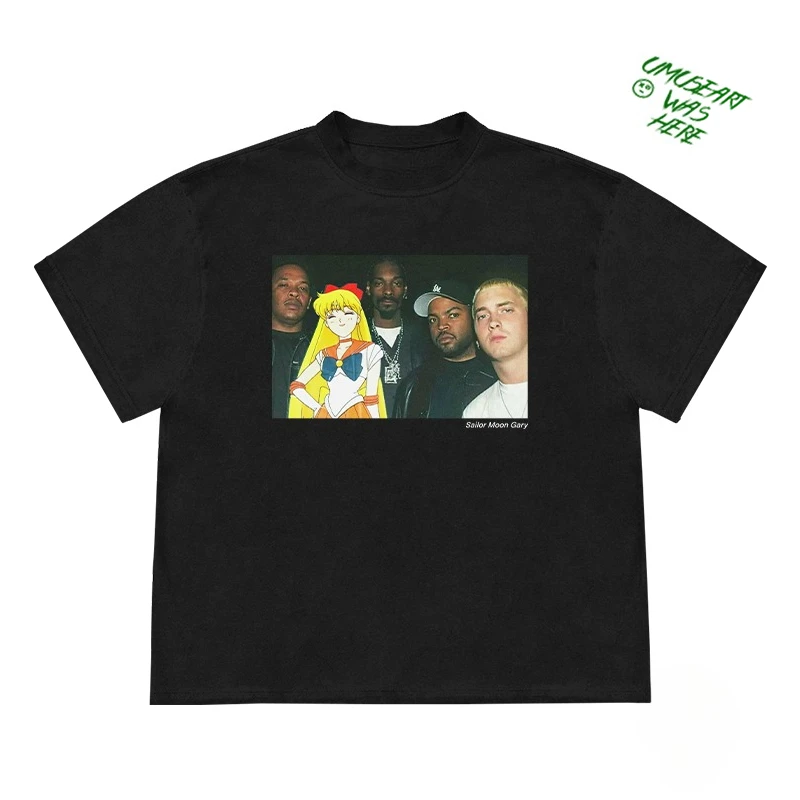 Summer Group Photo of Foreigners, Creative New Fun Design Niche Male and Female Couples Loose Short-sleeved T-shirt Summer