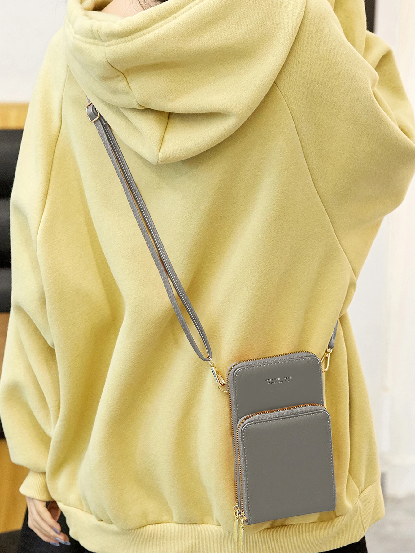 New Soft Leather Touch Screen Phone Bag Double Layer Solid Color Crossbody Shoulder Strap Handbag Large Capacity Coin Wallet