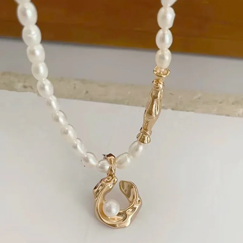 Pearl Golden Necklace For Women Natural Freshwater Pearls Pendant Necklace Original Design Jewelry Teen Gift