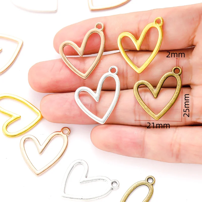 15pcs 5Color Oblique Hollow heart shaped Charm For Bracelet earring necklace Pendant DIY Jewelry Accessories Making 25*21mm A134