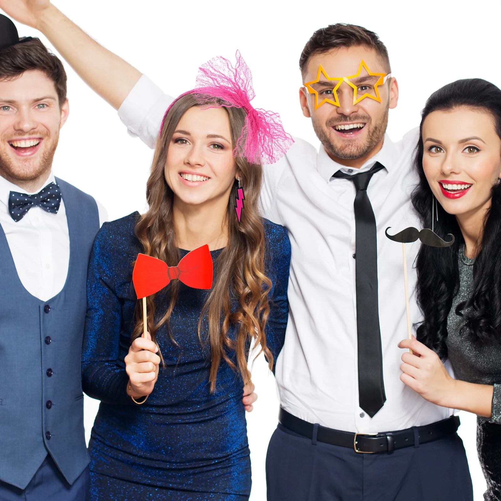 ที่คาดผมลูกไม้ ถุงมือตาข่าย ต่างหูนีออน ชุดปาร์ตี้ยุค 80 ของตกแต่งผู้หญิง กำไลสีชมพู ที่บังแดด สไตล์เรโทร กอธ