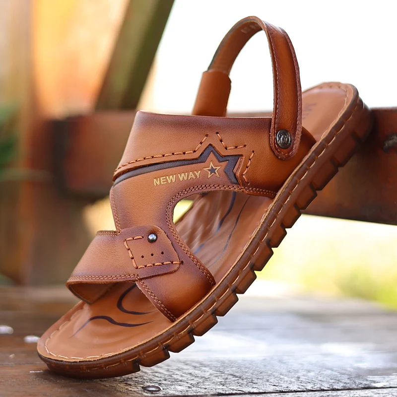 Brand Classic Mens Sandals Summer Genuine Leather Sandals Men Outdoor Casual Lightweight Sandal Fashion Men Soft Sneakers