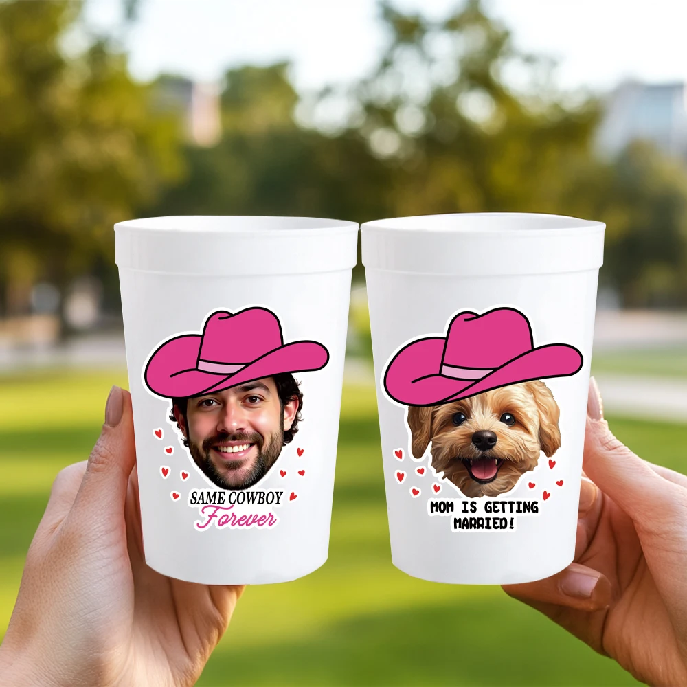 20 Stück benutzerdefinierte Bräutigam Gesicht Aufkleber personalisierte Bachelorette Wein Tasse Aufkleber Same Cowboy Forever Foto Aufkleber Junggesellinnenabschied Dekor