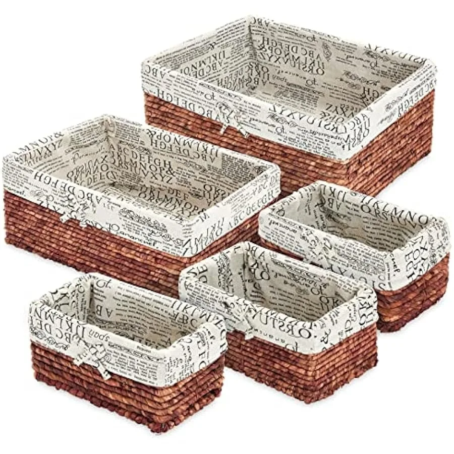

Juvale 5-Pack Rectangle Wicker Storage Baskets for Organizing Shelves Bathroom and Laundry - 3 Sizes Small Woven Set