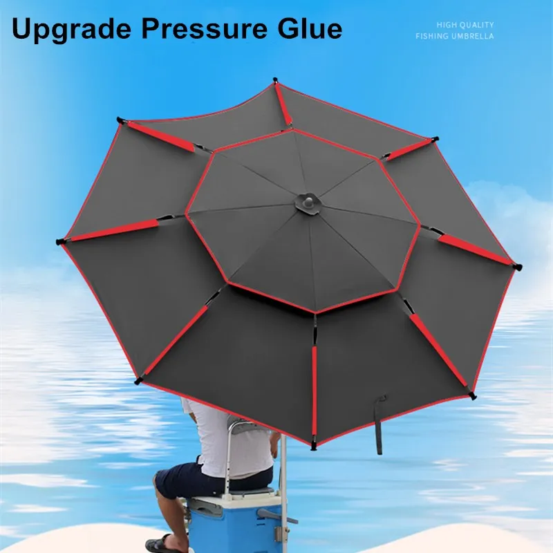 Large Fishing Umbrella Adjustable Waterproof Black Fishing Gear Umbrella Sunshade Sun Protective Rain-proof Beach Umbrella