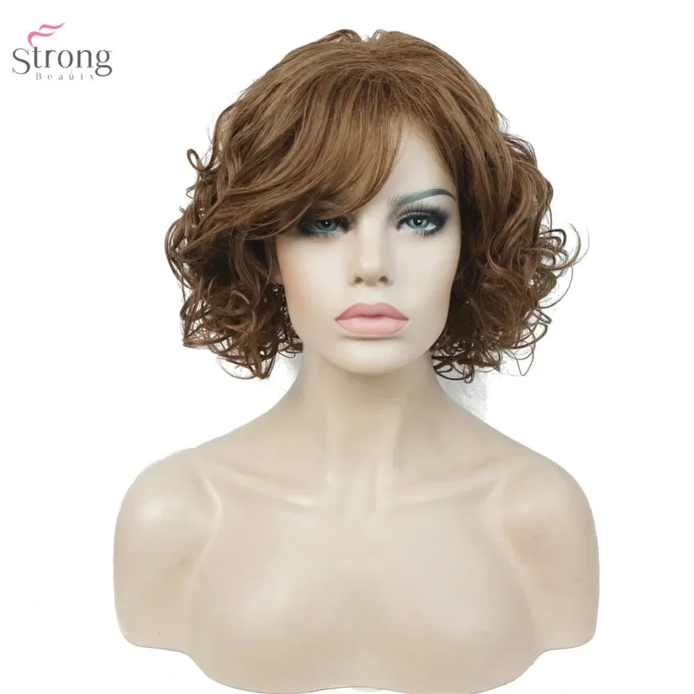 

StrongBeauty женские коричневые средние вьющиеся прически парик из волос синтетические парики