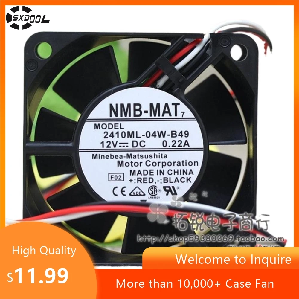 6cm Fan for NMB 2410ML-04W-B49 60mm X 25mm DC 12V Dual Ball Fan, 0.22A, 3-Wire, 6V-13.8V Operating Voltage