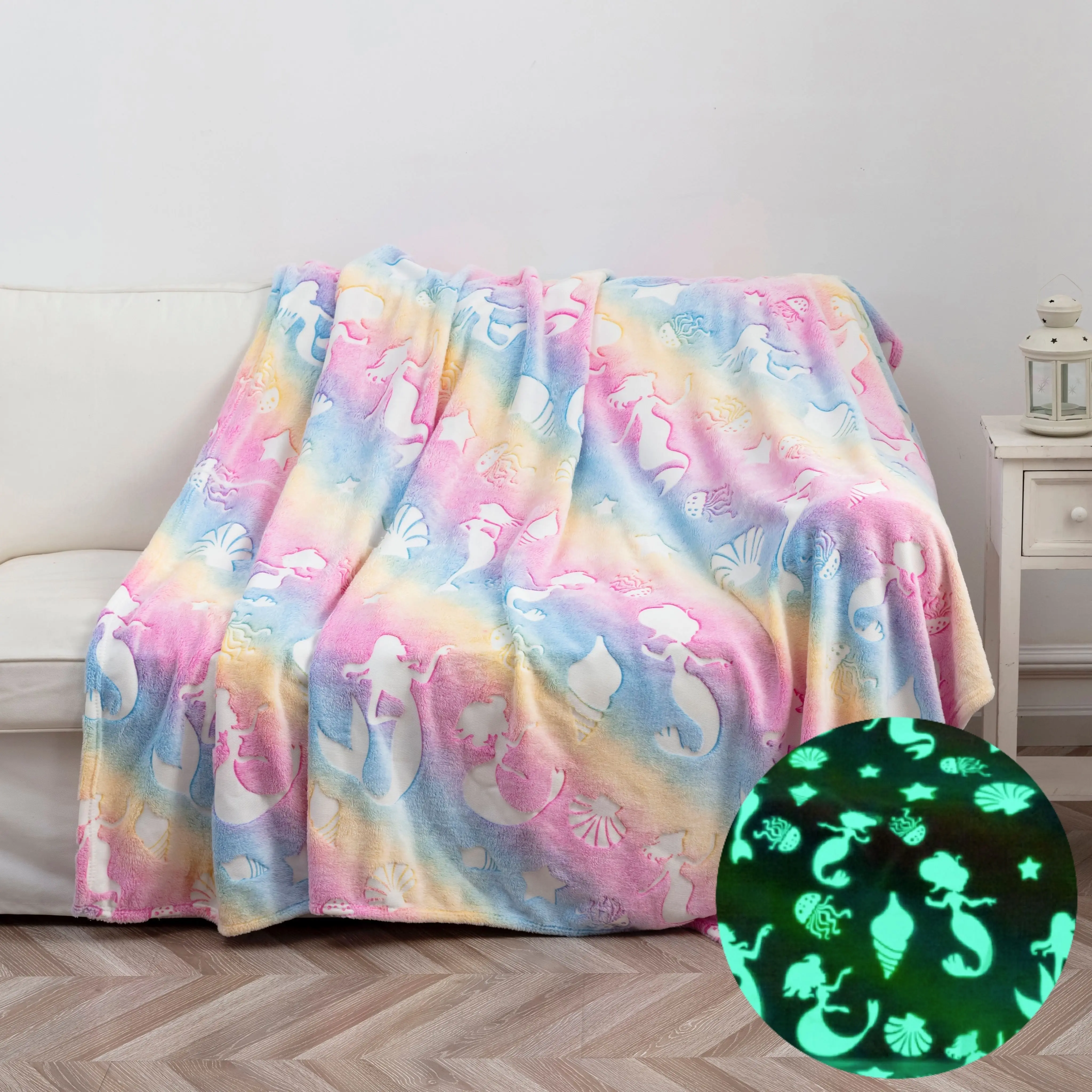 1pc luminous cover blanket,  glow-in-the dark blanket, gift for children, soft fluffy fluffy flannel wool blanket, suitable for 