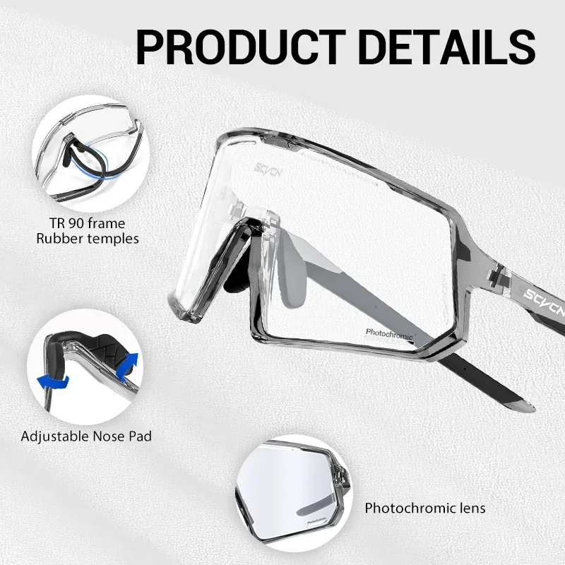 نظارات شمسية SCVCN فوتوكروميك لركوب الدراجات للرجال والنساء UV400 نظارات رياضية خارجية للقيادة والبيسبول نظارات ركوب الدراجات على الطرق الجبلية