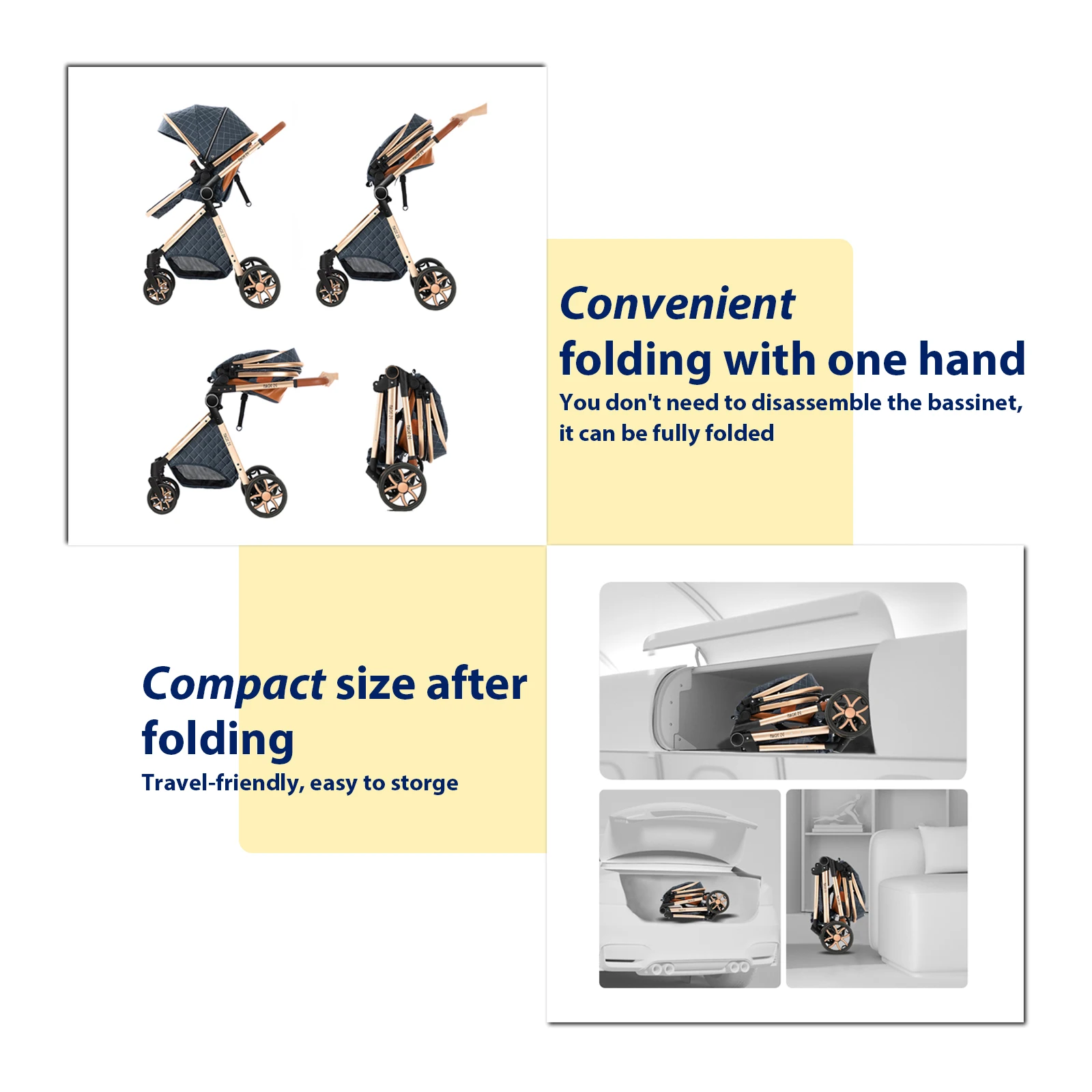 Lightweight Baby Stroller 3 in 1 Newborns Travel System Prams Multifunctional High Landscape Baby 4 IN 1 Strollers with Isofix image 4