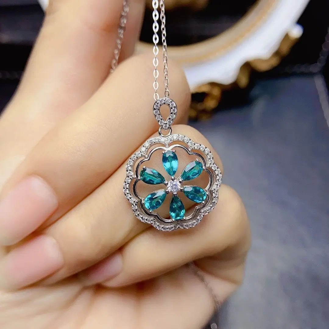 

Best Seller ZECAA Paraiba Topaz Fine Jewelry Woman Paraiba Topaz Pendant With Natural Paraiba Topaz Gemstone 3*5mm Paraiba Topaz