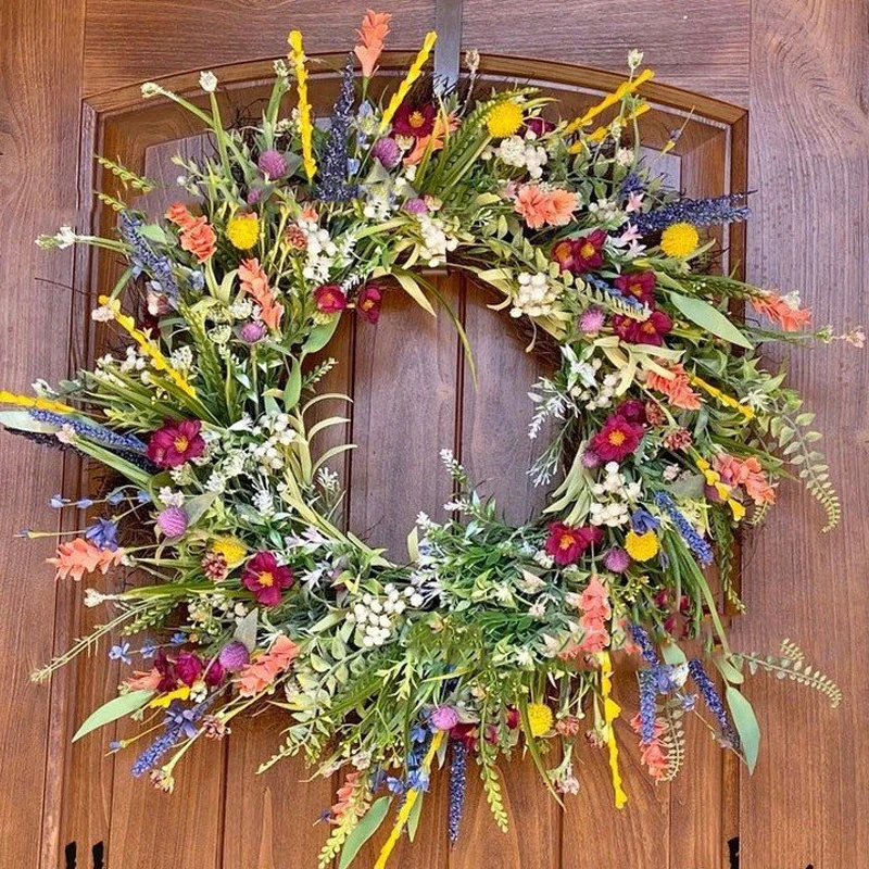 Wildflower Wreath Spring and Summer Wreath Front Door Simulation Dried Flower Wreath Buttercup Fresh Green Plant Immortal Flower