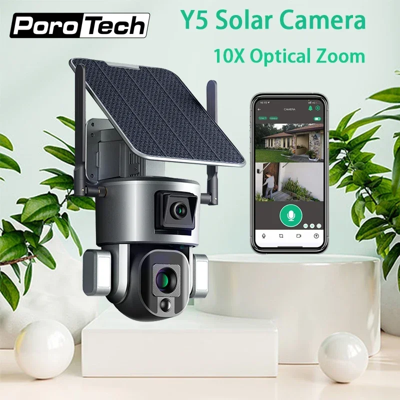 

WIFI Dual Lens Wireless Outdoor Security Camera Solar Powered PTZ camera 4MP Night Vision CCTV Surveillance Camera Two-way Audio