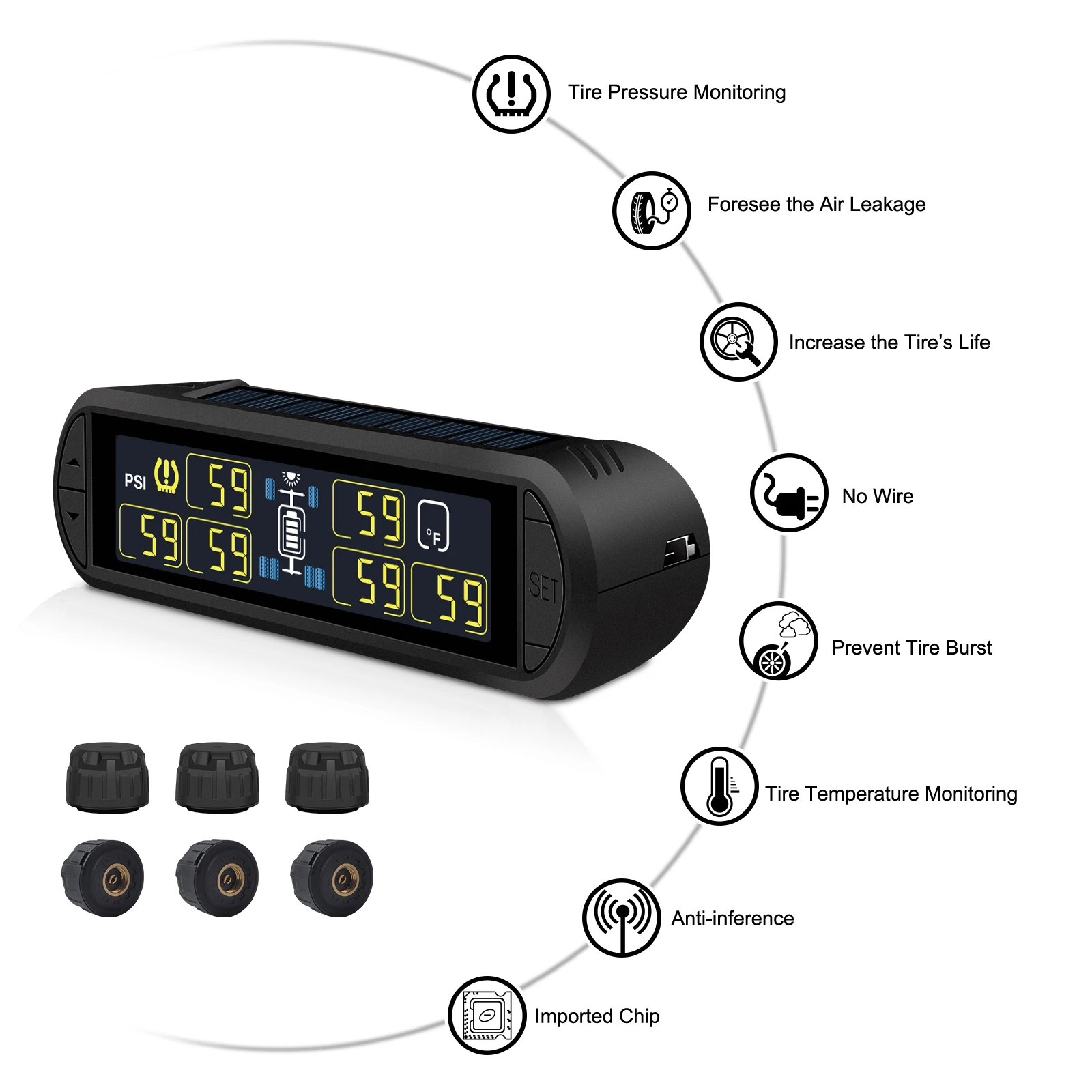 Deelife Cars Solar Wireless Tire Internal Sensors Factory Auto TPMS Tire Pressure Systems De Neumaticos