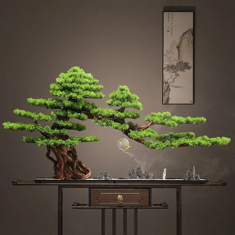 New Chinese-style simulated welcome pine hotel tea room living room entrance strip desktop ornament simulation green plant