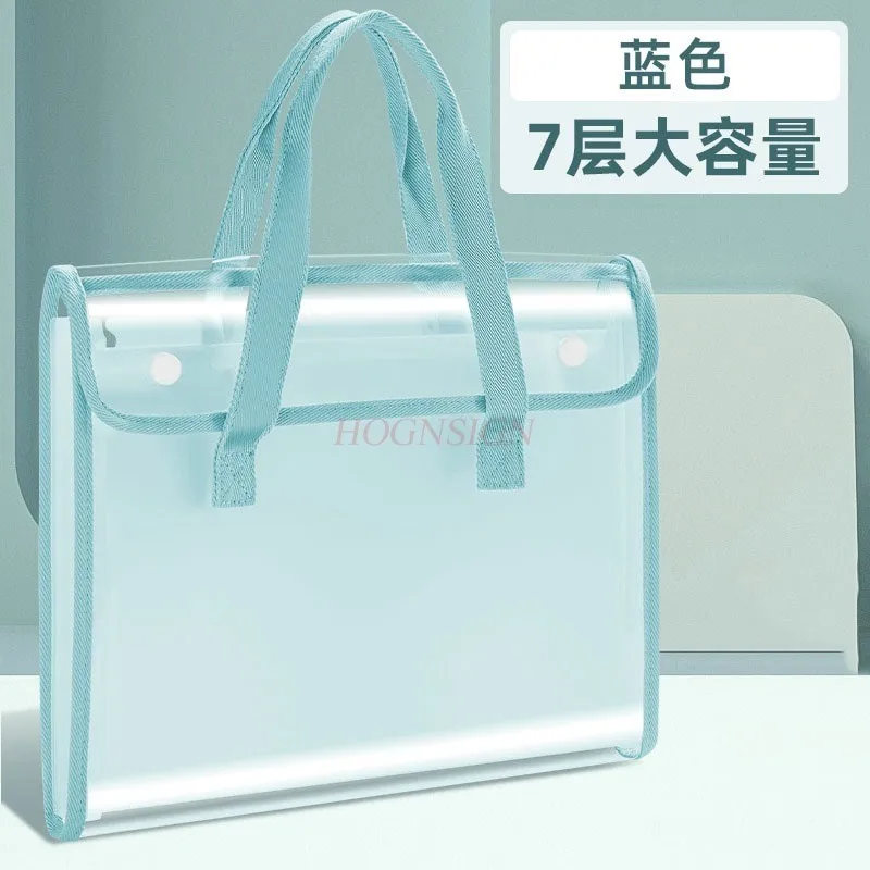 

1pcs Transparent exam paper storage bag, accordion bag, student large capacity A4 button file bag folder