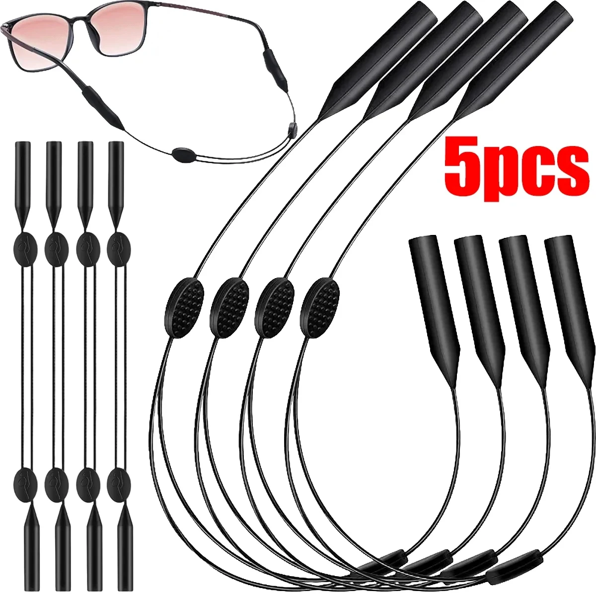 1/5pcs Universal Adjustable Eyewear Retainer Fit Sports Sunglasses Retainer Unisex Strap Safety Glasses Holder Large Round-Head