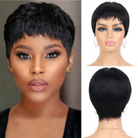 Short Human Hair Wigs with Bangs Short Pixie Wig Human Hair for Women Fashion Full Machine Duby Wig Cheap Black Red  Party Wigs