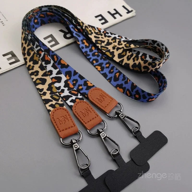 

Leopard Print Mobile Phone Lanyard Long and Wide Version Cloth Strap Rope Hook Type Mobile Phone Lanyard Is Sturdy and Anti Drop